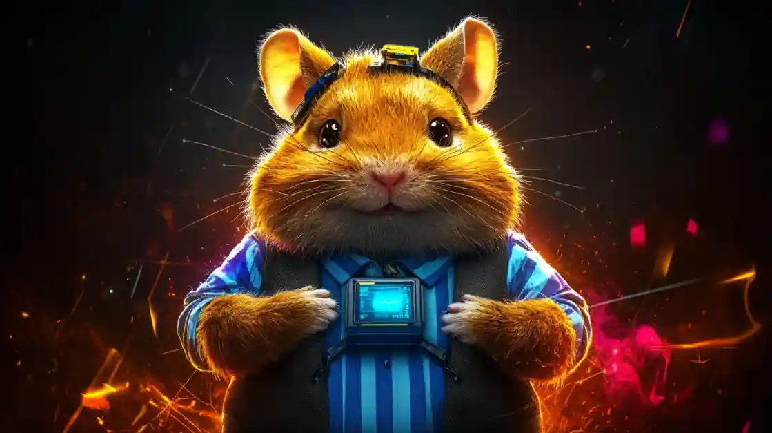 A cute and tech-savvy hamster character wearing a vest and a headset, with a friendly expression, representing the playful and innovative spirit of 3777bd.